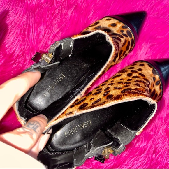 Leopard Print Pointed Toe Nine West Ankle Boots - Picture 8 of 9